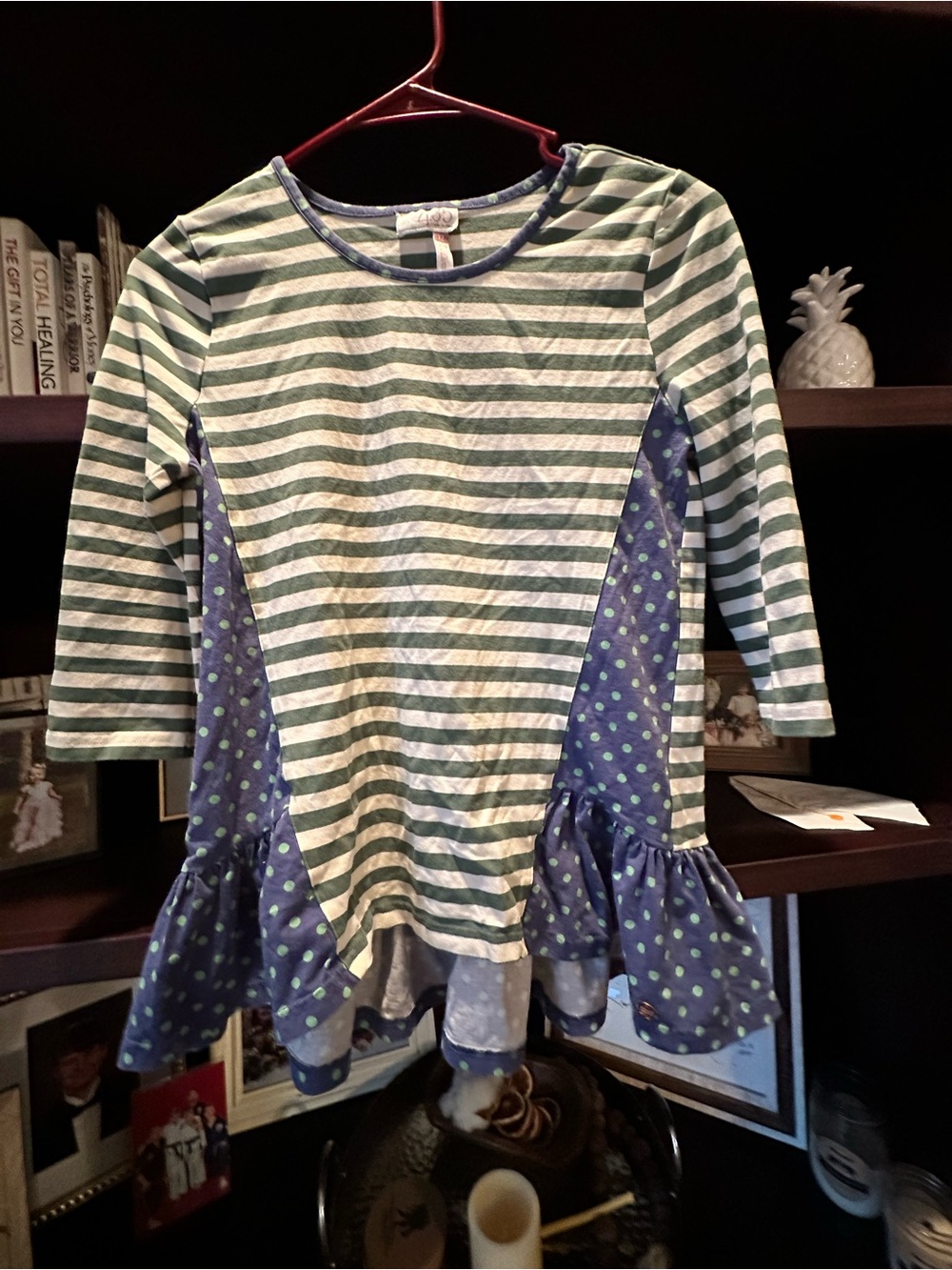 Matilda Jane 435 Green & Blue Striped Long Sleeve Ruffle Top